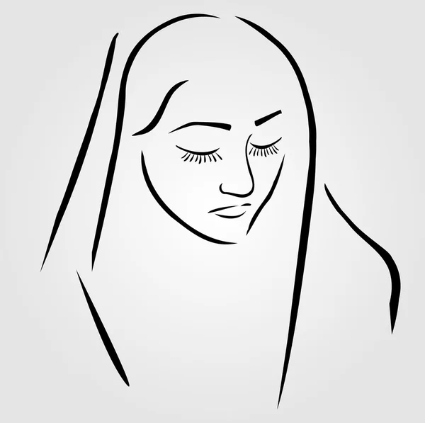 Μια καλόγρια φορώντας ένα πέπλο με τα μάτια κλειστά σε σιωπηλή προσευχή — Διανυσματικό Αρχείο