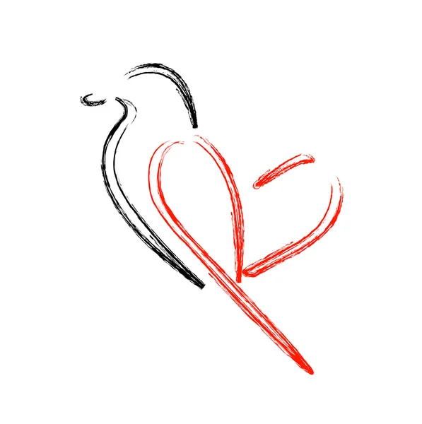 Pájaro artístico con alas en forma de corazón — Vector de stock