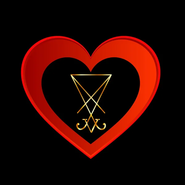 Sigil of Lucifer within a heart — Stock Vector