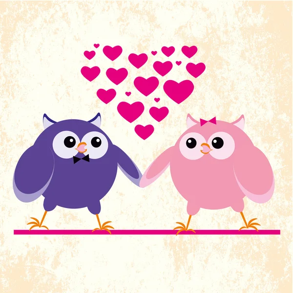 Búhos pareja en amor — Vector de stock