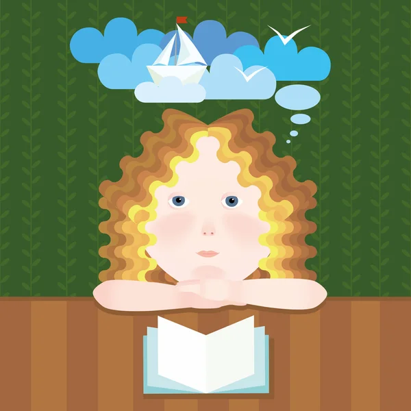 Girl reads book — Stock Vector