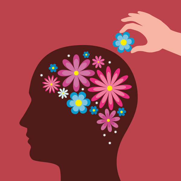 Woman and hand with flowers