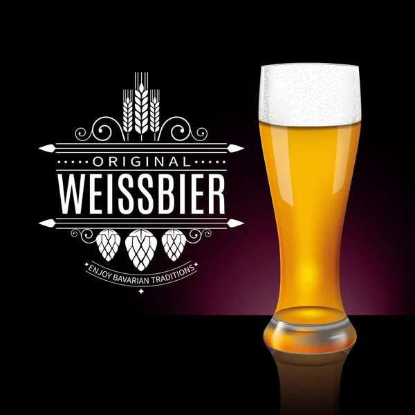 Label design and glass of Weissbier — Stock Vector