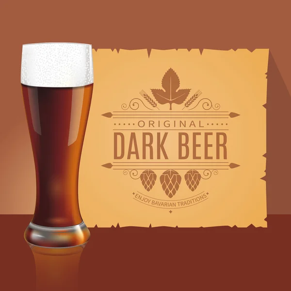 Dark beer and vintage label — Stock Vector