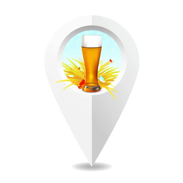Указатель на карте и стакан пива — стоковый вектор
