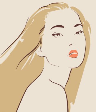 güzel bir kadın yüzü elle çizilmiş vektör çizim