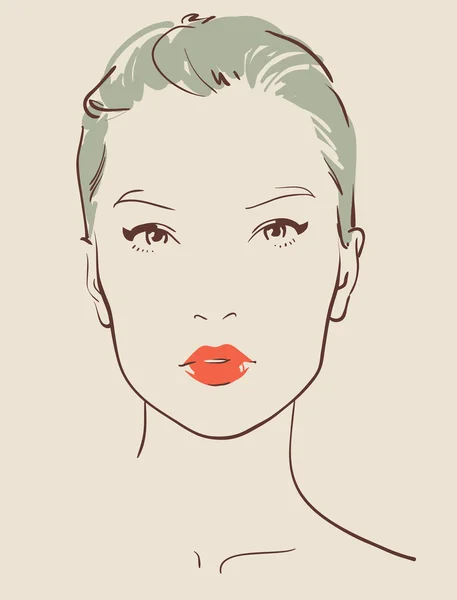 Hermosa cara de mujer ilustración vector dibujado a mano — Vector de stock