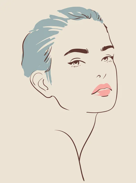 Hermosa cara de mujer ilustración vector dibujado a mano — Vector de stock