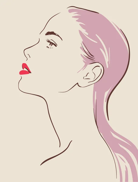 Hermosa cara de mujer ilustración vector dibujado a mano — Vector de stock