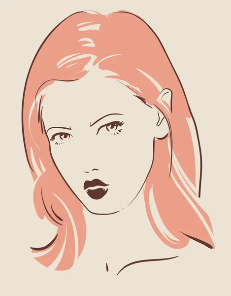 美丽的女人的脸手绘矢量插画 — 图库矢量图片