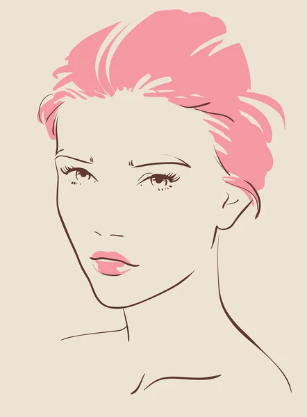 美丽的女人的脸手绘矢量插画 — 图库矢量图片