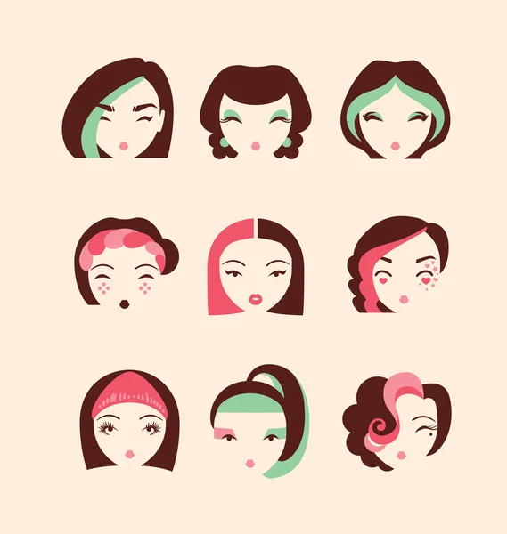 Chicas de moda con maquillaje y peinados — Vector de stock