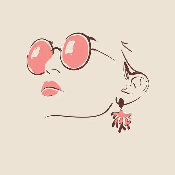 Hermosa mujer en gafas con pendiente — Vector de stock