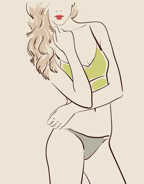 Hermosa mujer con traje de baño — Vector de stock