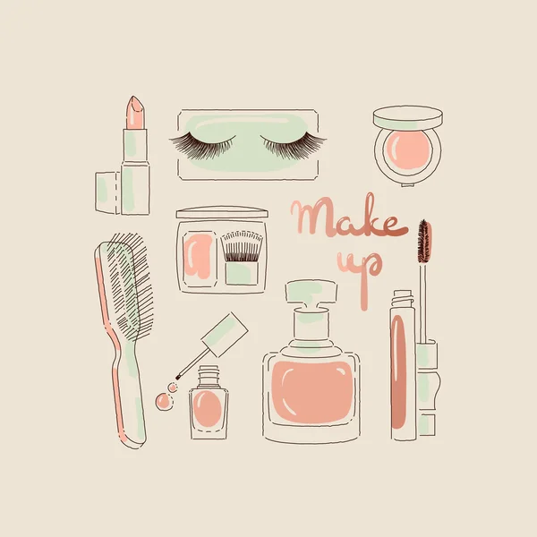 Collectie van make-up en cosmetica illustratie — Stockvector