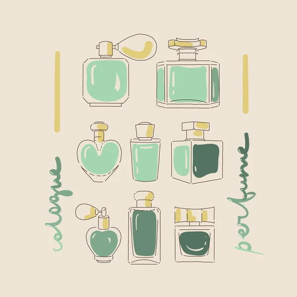 Coleção de frascos de perfume ilustração — Vetor de Stock