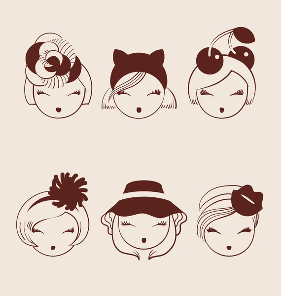 Chicas de moda en accesorios de cabeza — Archivo Imágenes Vectoriales