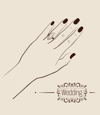 bir alyans çizim giyen kadın eli. illüstrasyon