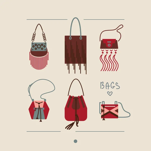 Collection of woman bags and purses vector illustration — Stock Vector