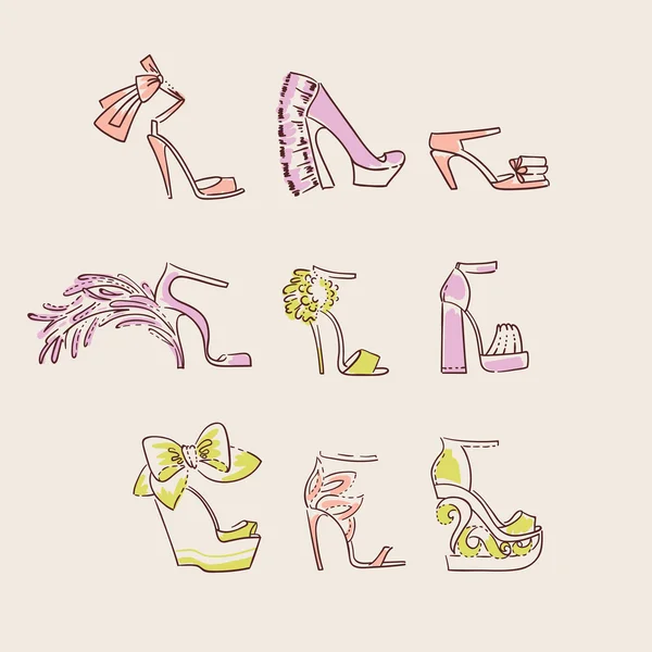 Coleção de sapatos de mulher ilustração vetorial — Vetor de Stock