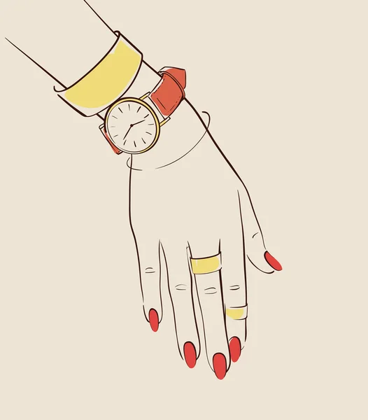 Femme mains portant des bijoux vectoriel illustration — Image vectorielle