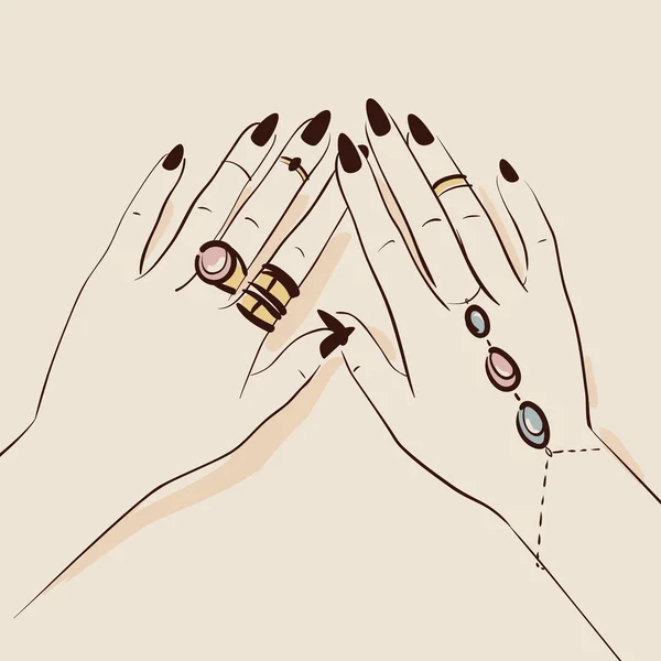 Mujer manos con joyas vector ilustración — Archivo Imágenes Vectoriales