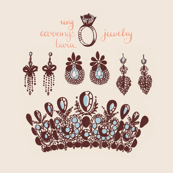 Mujer joyas y accesorios dibujado a mano colección ilustración —  Fotos de Stock