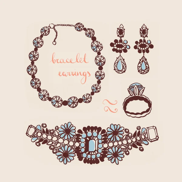 Woman jewelry and accessories hand drawn collection illustration — Stock Photo, Image