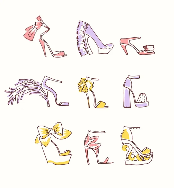 Kolekcja butów kobieta na białym tle — Zdjęcie stockowe