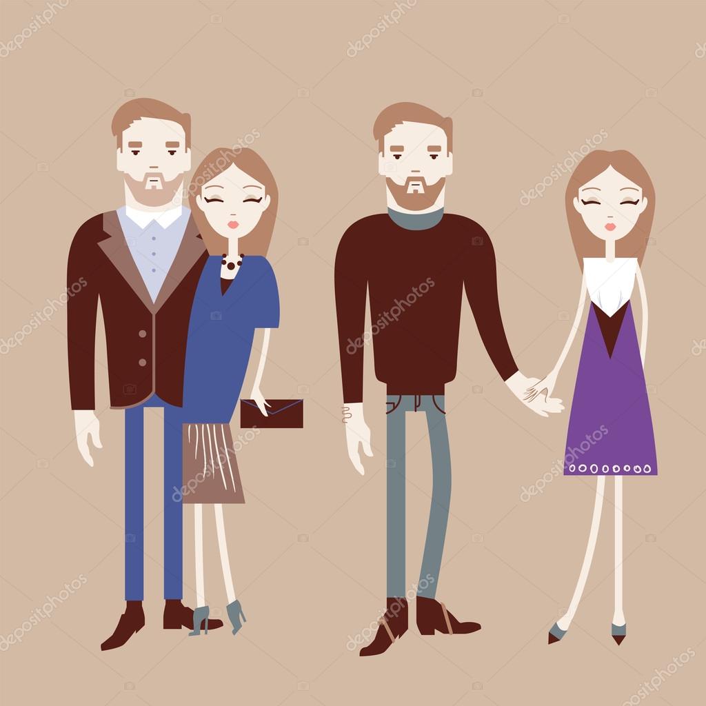 男と女が手を繋いでいます。おしゃれなカップル ベクトル illustrat