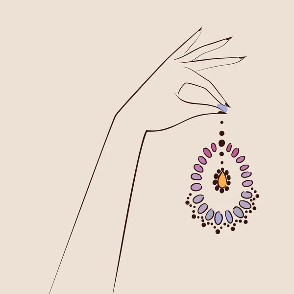 Mooie vrouw hand houden sieraden . — Stockvector