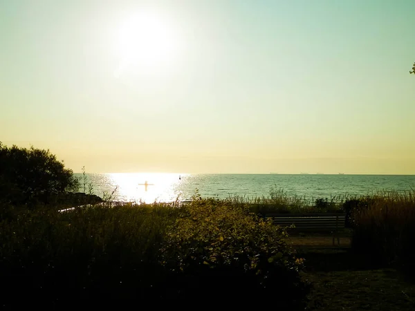 Letnia Przyroda Piękny Widok Zachód Słońca Nad Morzem Bałtyckim Gdyni — Zdjęcie stockowe