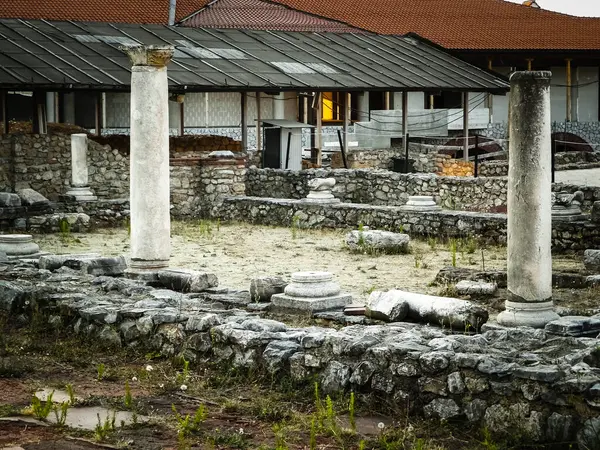 Antiguas Columnas Ruinas Área Plaoshnik Ochrid Macedonia Concepto Viajes Arquitectura — Foto de Stock