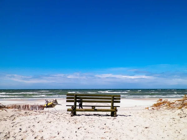 Banc Sur Plage Stilo Côte Mer Baltique Pologne Espace Copie — Photo