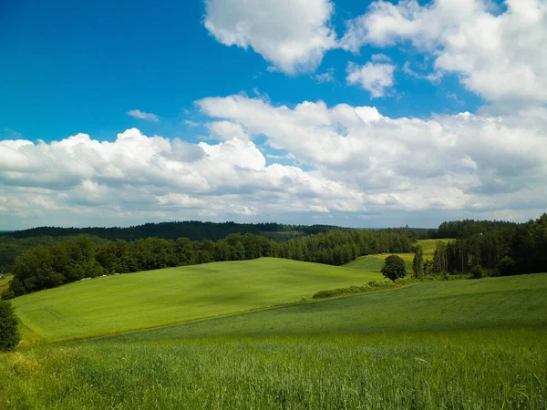 Prachtig Uitzicht Heuvels Weiden Van Regio Wiezyca Pommeren Kasjoebië Polen — Stockfoto