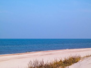 Güneşli bir günde Baltık kıyısı. Tembel, Polonya seyahati ve doğa konsepti.