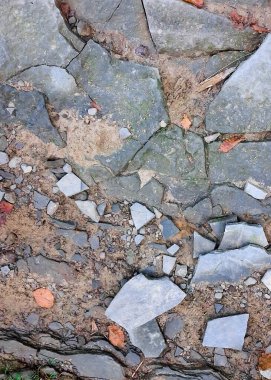 Yerdeki kayalar doğal bir arka plan. Boşluğu kopyala.