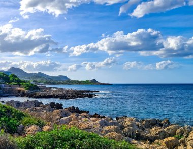 Mallorca 'nın doğası. Güneşli bir günde bu tropik adanın kıyısında. Mallorca popüler bir turistik yönetimdir.
