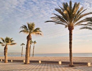 İspanya 'daki Alicante Sahili' nde altın saat. En güzel İspanyol plajlarından biri..