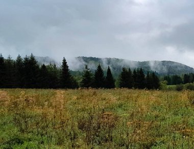 Bieszczady Dağları 'ndaki kara bulutlar. Fırtına geliyormuş. Polonya 'nın güneyi.