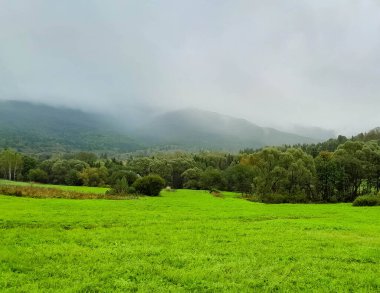 Bieszczady Dağları 'nın tepesinde kara bulutlar. Fırtına geliyormuş. Polonya 'nın güneyi.