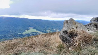 Dağın tepesinden Karpatların güzel manzarası. Doğanın güzelliği.