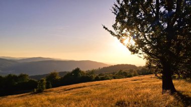 Öğleden sonra Szyndzielnia tepesinden göz kamaştırıcı bir manzara. Beskid Dağları.