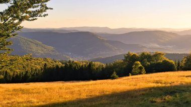 Öğleden sonra Szyndzielnia tepesinden göz kamaştırıcı bir manzara. Beskid Dağları.