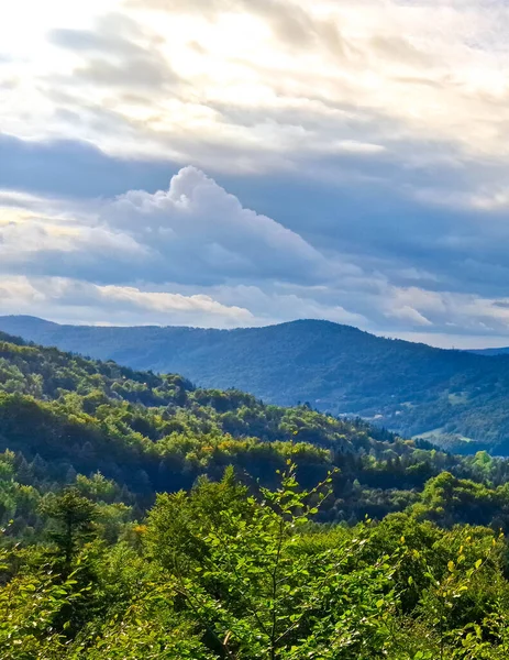 Skrzyczne Dağı 'ndan Beskid Dağları manzarası. Doğanın güzelliği.
