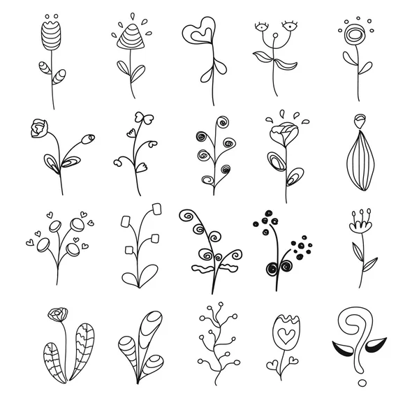 20 fiori disegnati a mano vettore set — Vettoriale Stock