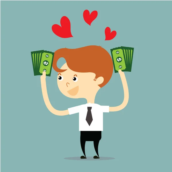 Empresário segurando dinheiro com vetor coração vermelho — Vetor de Stock
