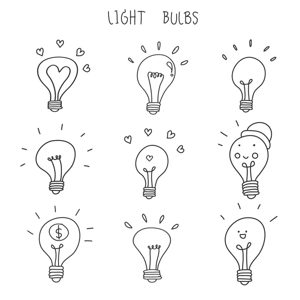 Light bulb hand drawn vector icon set Royalty Free Stock Vectors