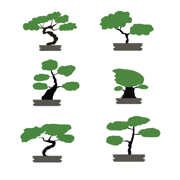 Bonsái árboles conjunto japonés estilo aislado — Vector de stock