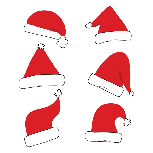 Red christmas hat set isolated — Stock Vector